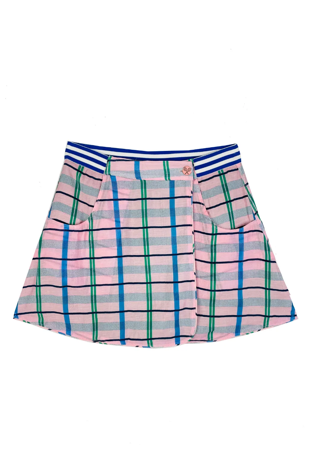 Reversible Tennis Skirt - Pink Plaid & Green Lurex
