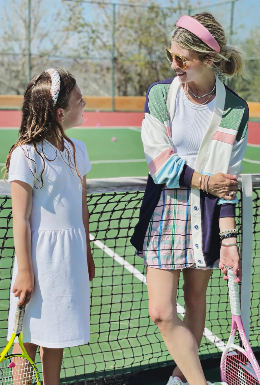 Reversible Tennis Skirt - Pink Plaid & Green Lurex