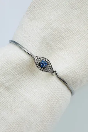 RHODIUM SILVER DIAMOND & SAPPHIRE EVIL EYE BANGLE