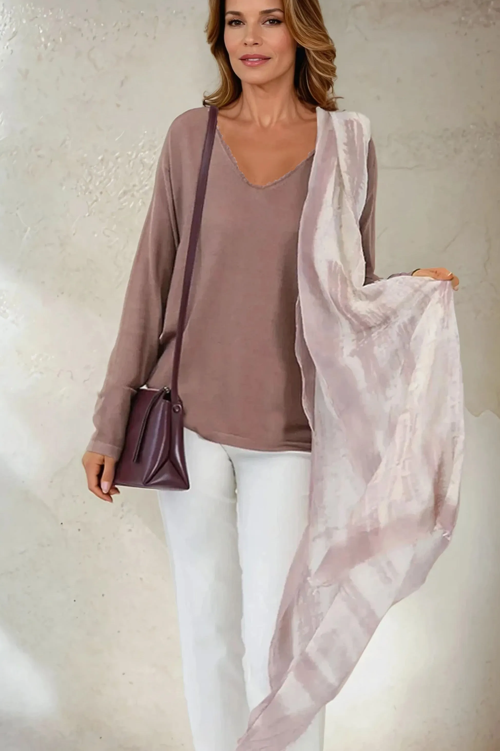 ROWAN OVAL V FRINGE NECK IN HAND-DYED CASHMERE