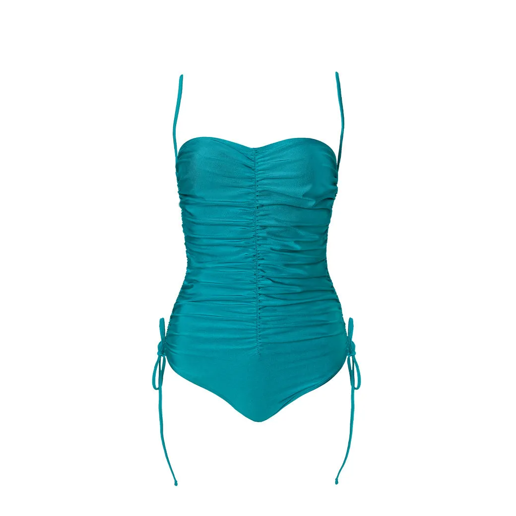 Ruched Convertible One Piece Suit - Turquoise