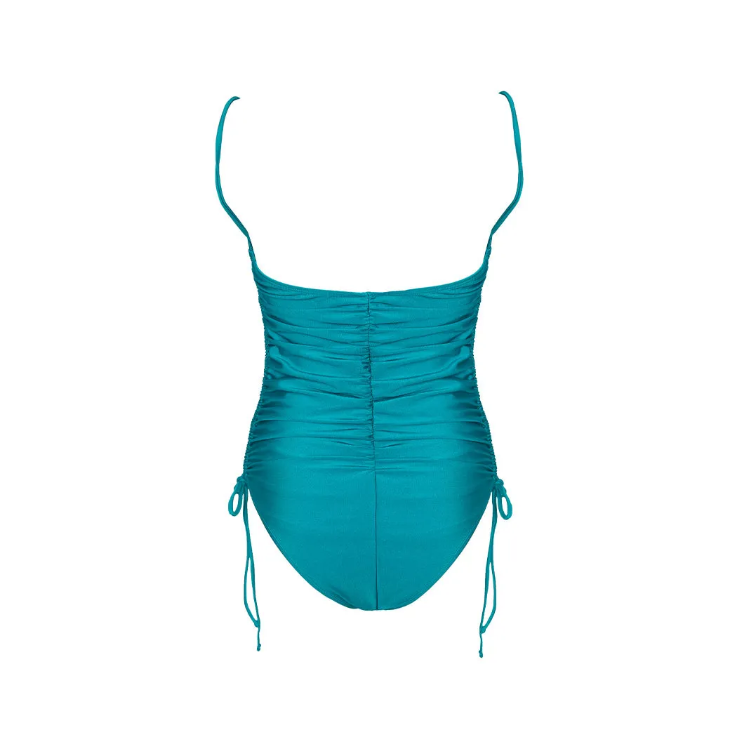 Ruched Convertible One Piece Suit - Turquoise
