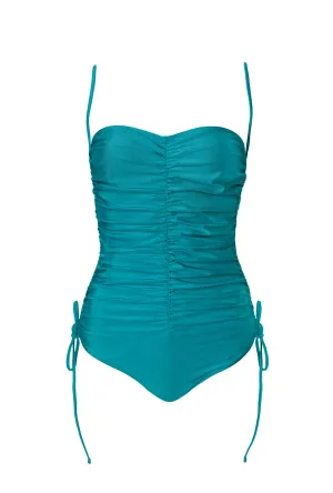Ruched Convertible One Piece Suit - Turquoise
