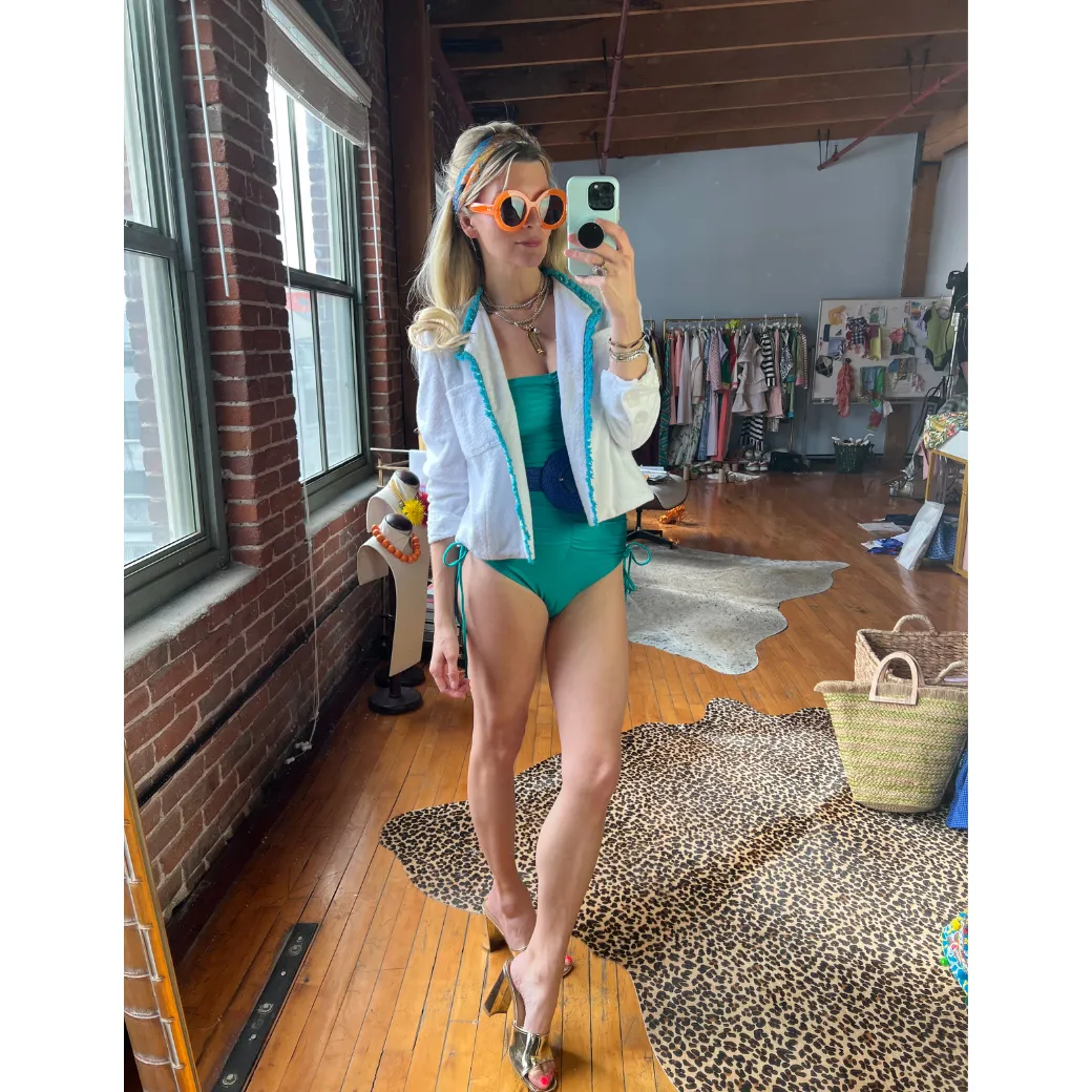 Ruched Convertible One Piece Suit - Turquoise