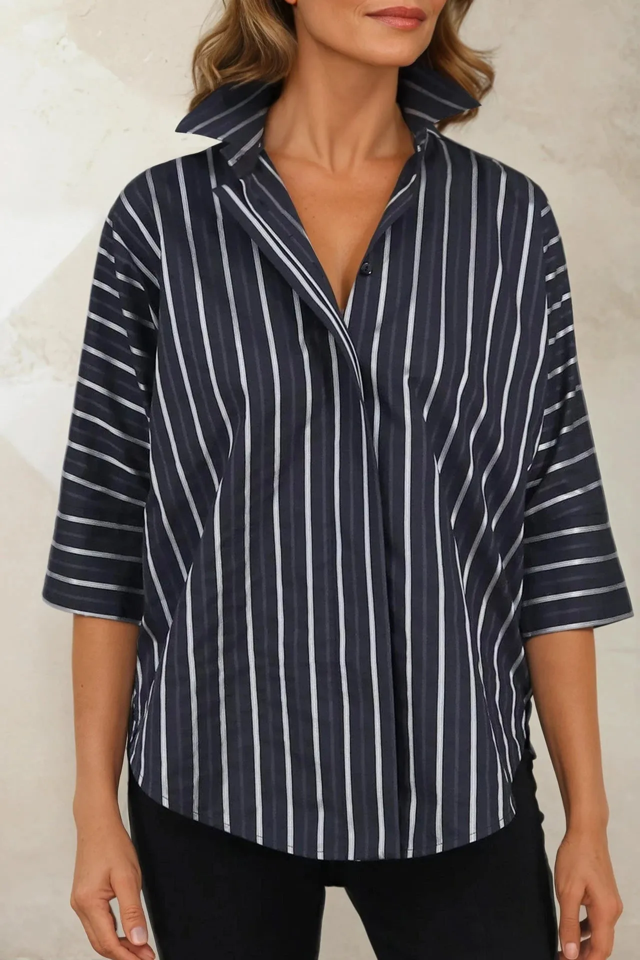 SAHANA DOLMAN IN ITALIAN COTTON BLACK STRIPE JACQUARD