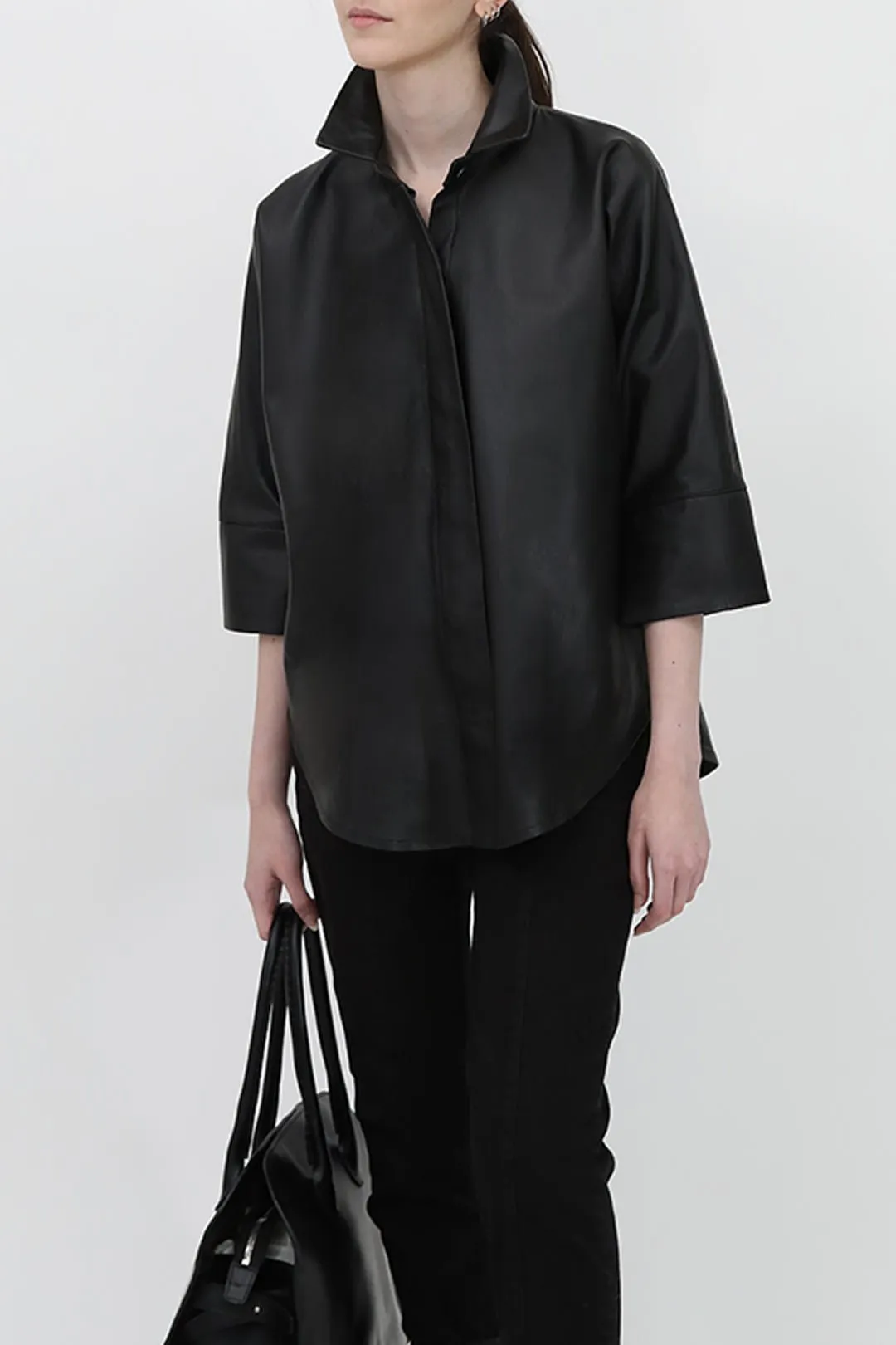 SAHANA DOLMAN LEATHER JACKET IN BLACK