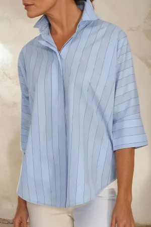 SAHANA DOLMAN SHIRT IN ITALIAN COTTON BLUE STRIPE