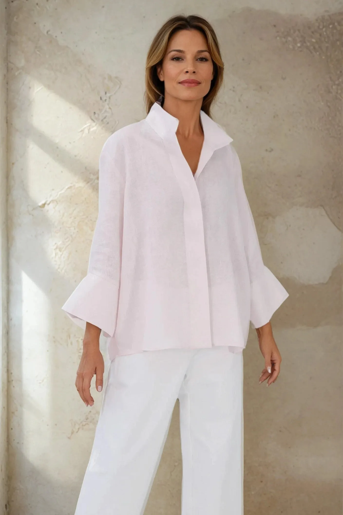 SANDRINE WIDE-CUFF SHIRT IN ITALIAN LINEN