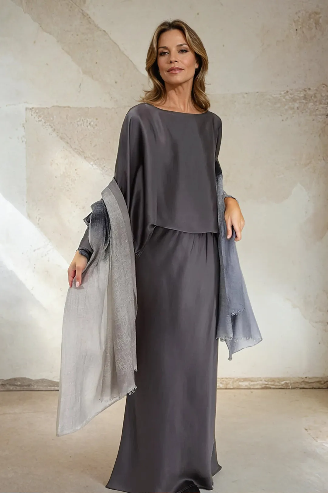 SARA WIDE ARM BLOUSE IN SILK CHARMEUSE