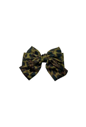 Satin Leopard Bow- Olive