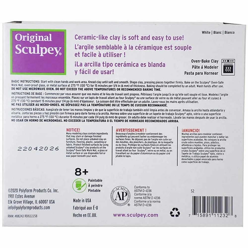 Sculpey Original Polymer Clay - White 1.75 lb - Artist Modeling Oven-Bake Clay