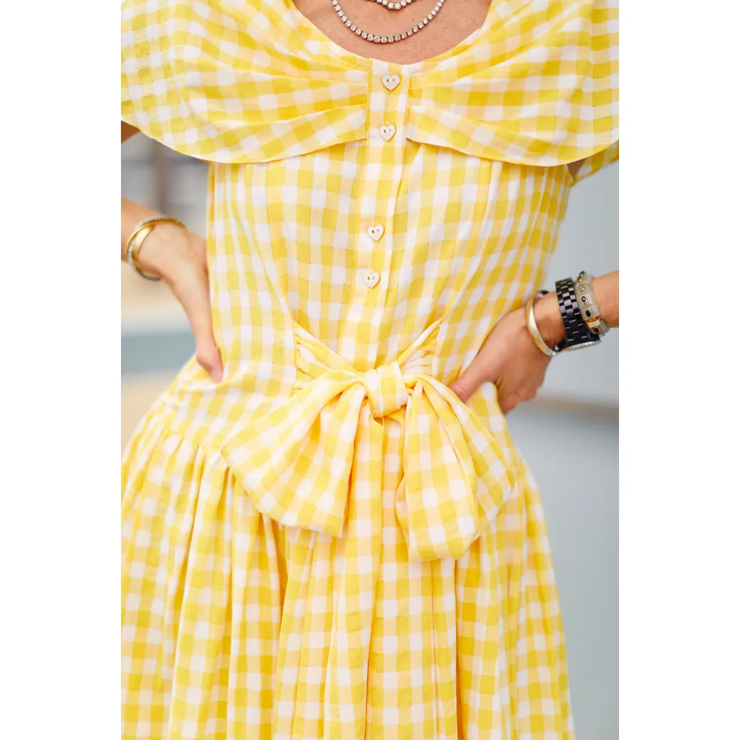 Shawl Dress MIDI - Yellow Gingham