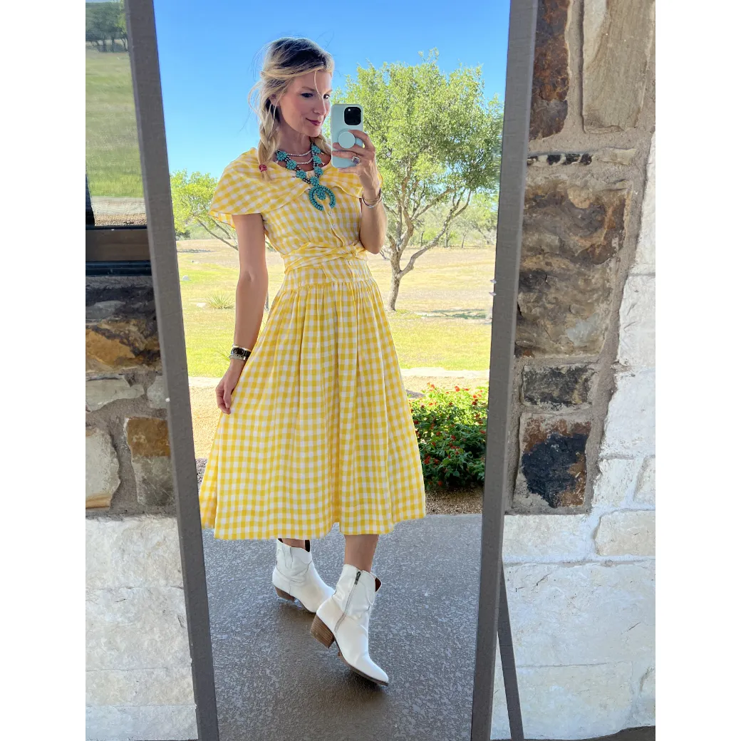 Shawl Dress MIDI - Yellow Gingham