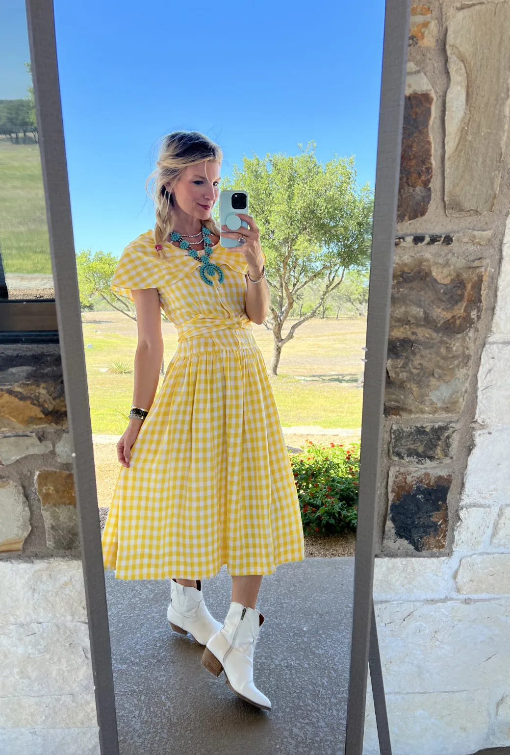 Shawl Dress MIDI - Yellow Gingham