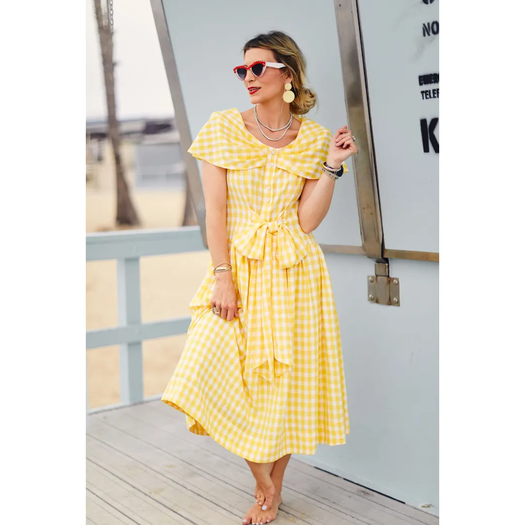 Shawl Dress MIDI - Yellow Gingham