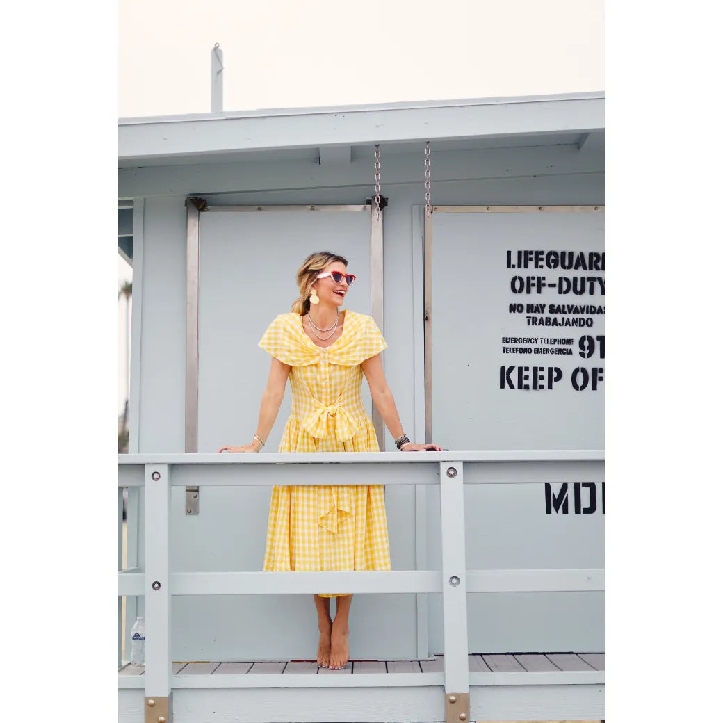 Shawl Dress MIDI - Yellow Gingham