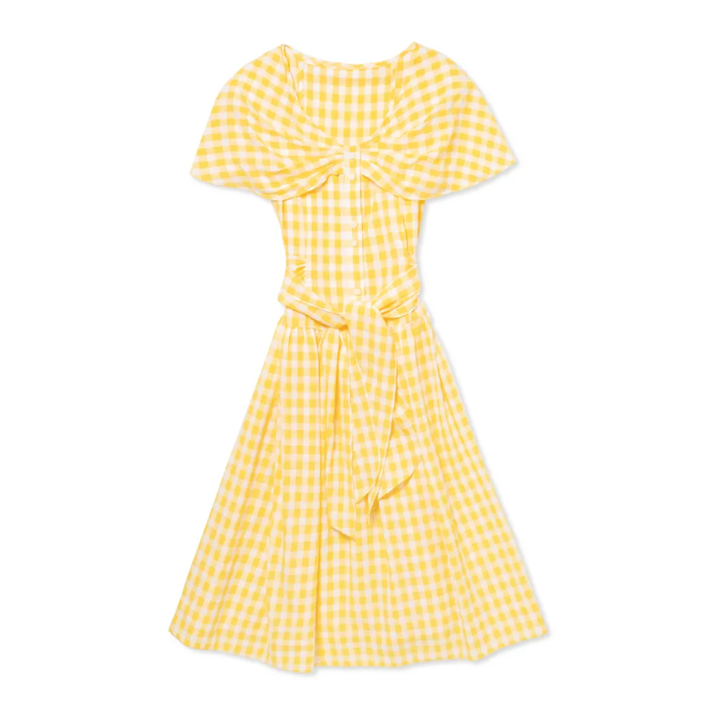 Shawl Dress MIDI - Yellow Gingham
