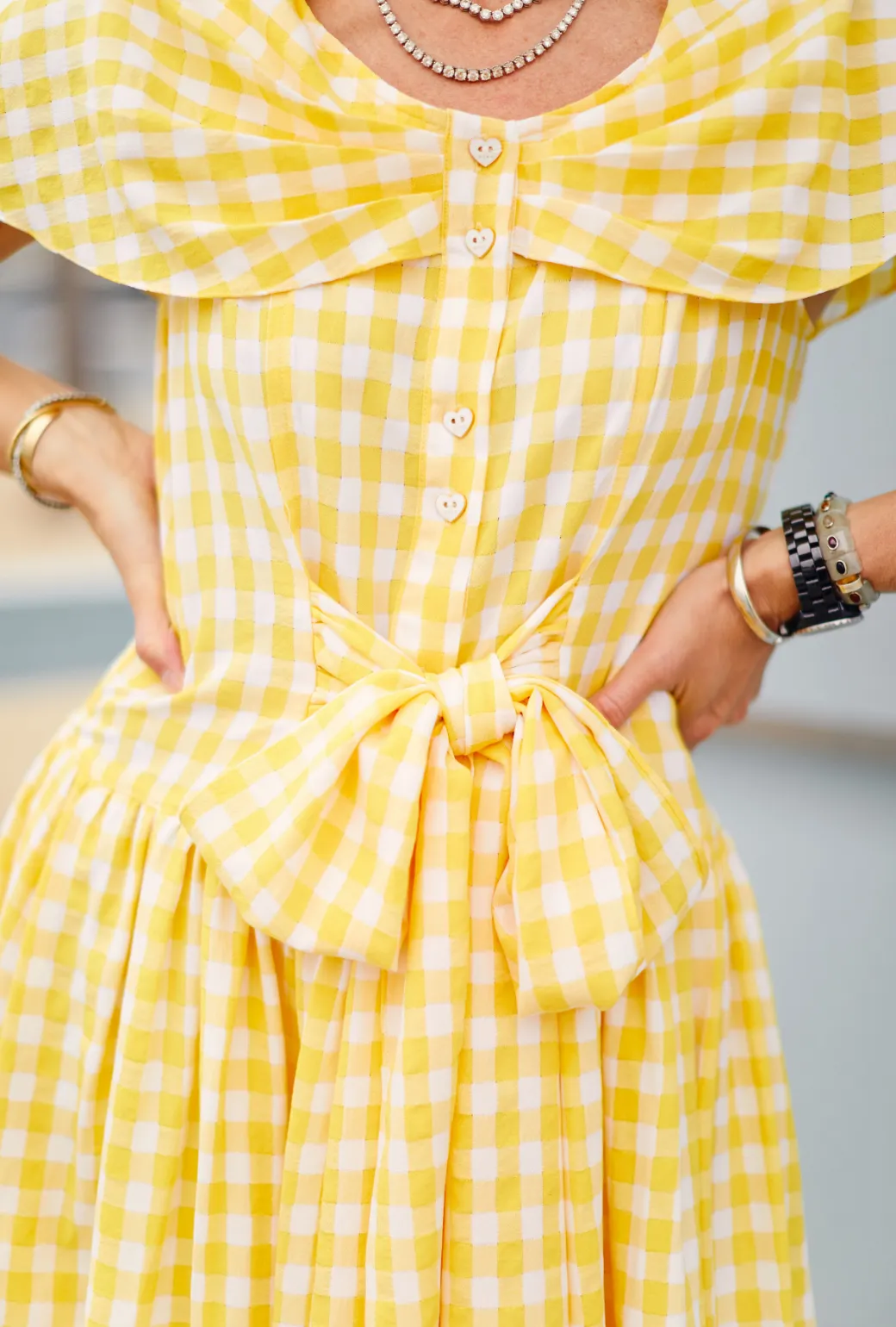 Shawl Dress MIDI - Yellow Gingham