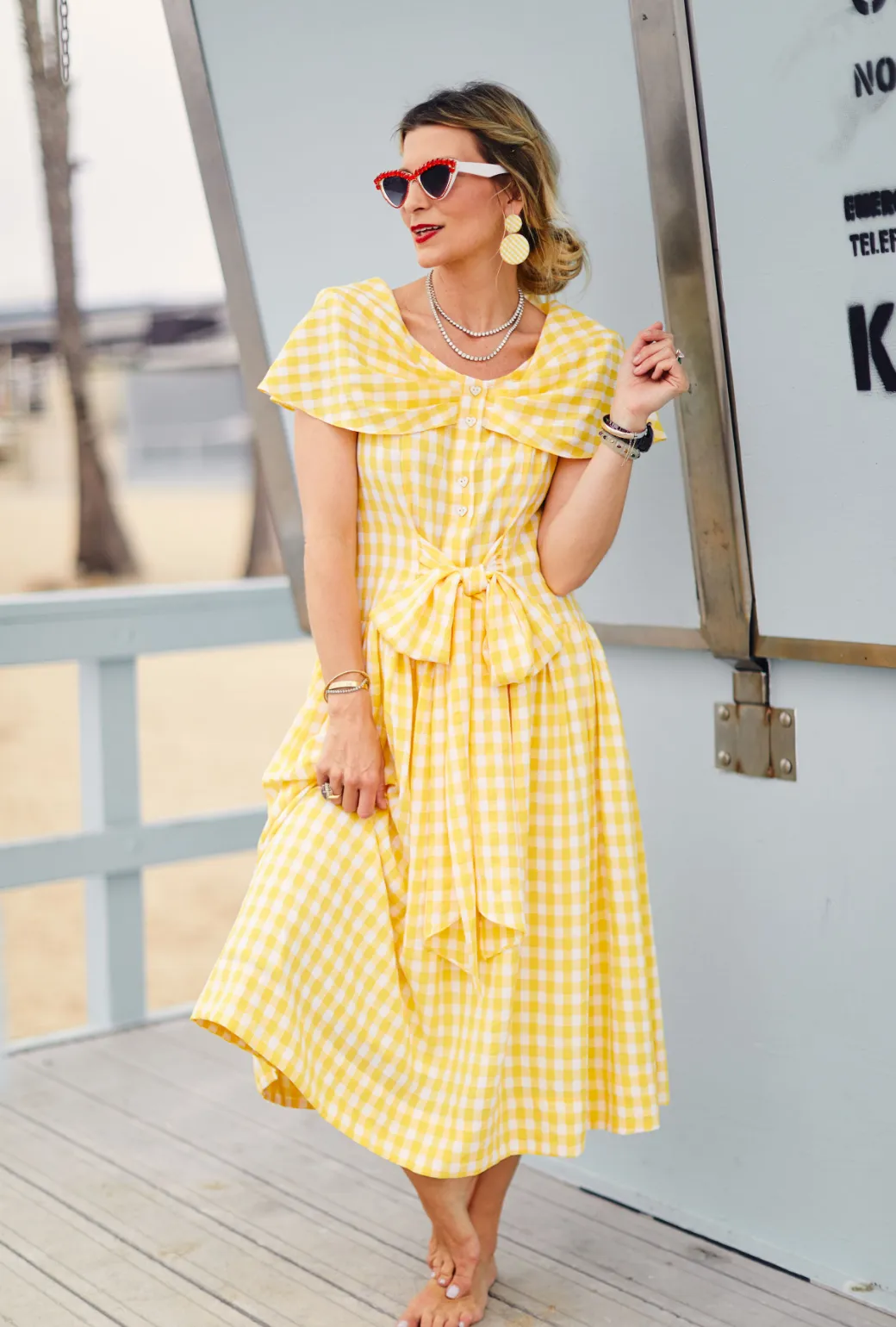 Shawl Dress MIDI - Yellow Gingham