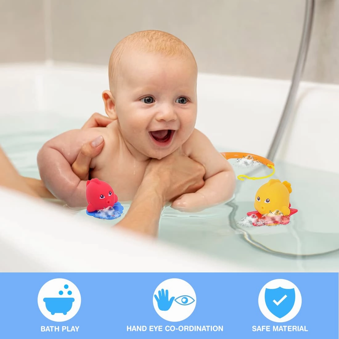 Simba ABC Bathing Crab with 3 Water Floating Fish Bath Squeeze Toys for Kids