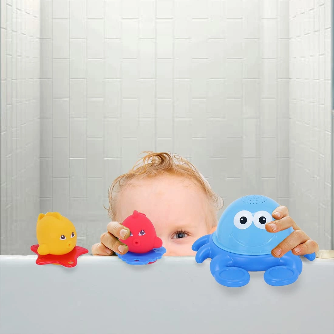 Simba ABC Bathing Crab with 3 Water Floating Fish Bath Squeeze Toys for Kids