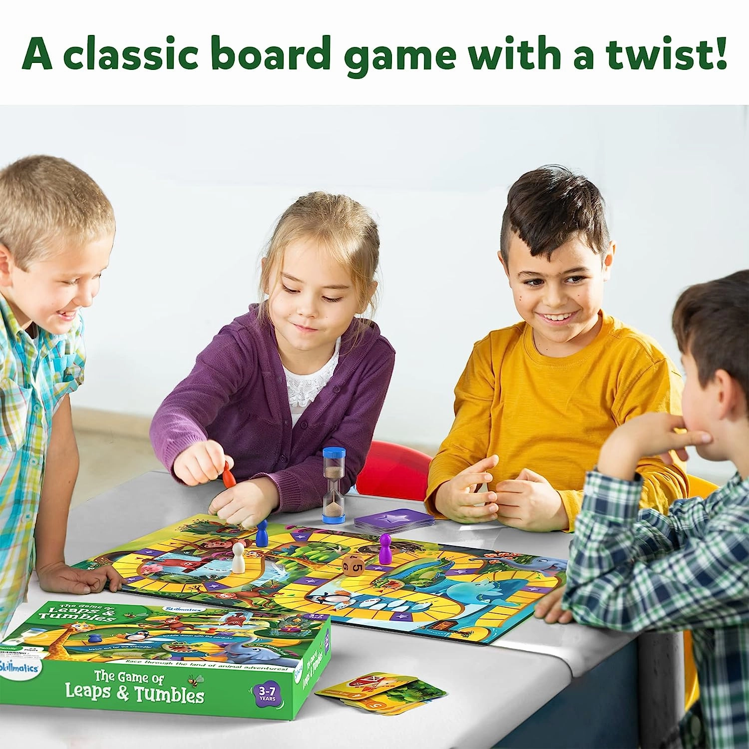 Skillmatics Leaps & Tumbles Race Through The Land of Animal Adventures Classic Board Game for Ages 3-7 Years