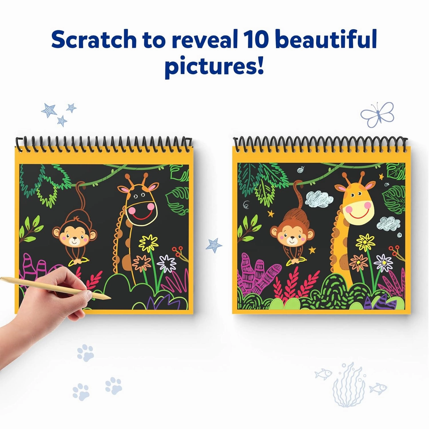 Skillmatics Magical Scratch Art Book - Animals DIY Activity & Stickers Craft Kits for Ages 3 to 8 Years