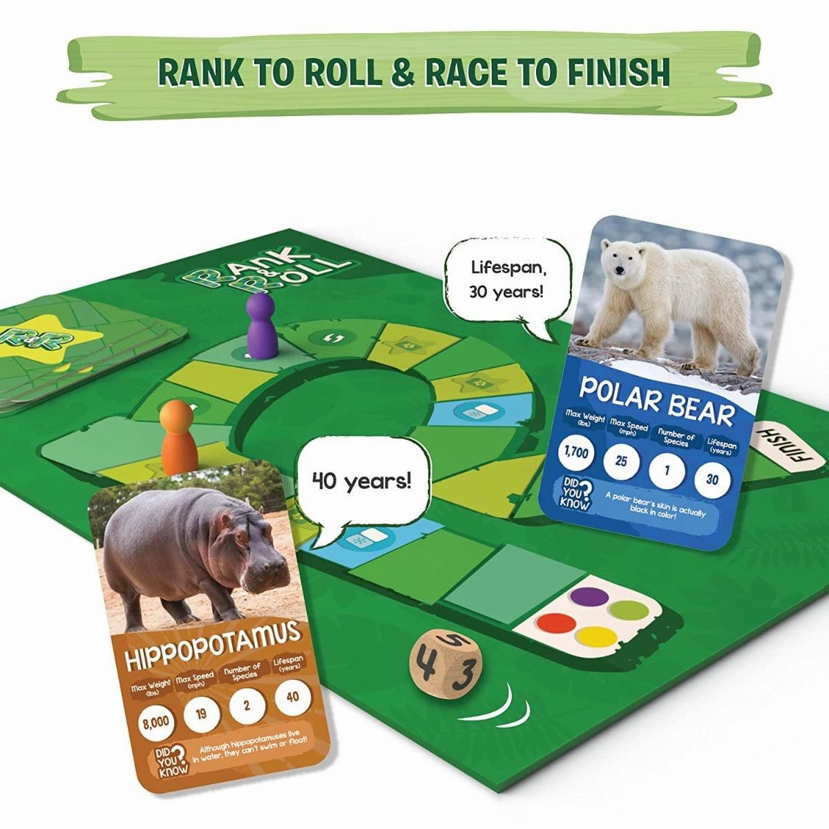 Skillmatics Rank & Roll Amazing Animals - Trump Card Board Game For Ages 8 