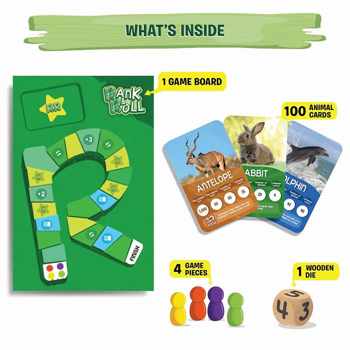 Skillmatics Rank & Roll Amazing Animals - Trump Card Board Game For Ages 8 