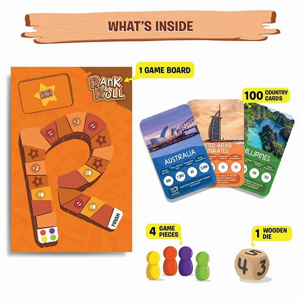 Skillmatics Rank & Roll Countries of The World - Trump Card Board Game For Ages 8 