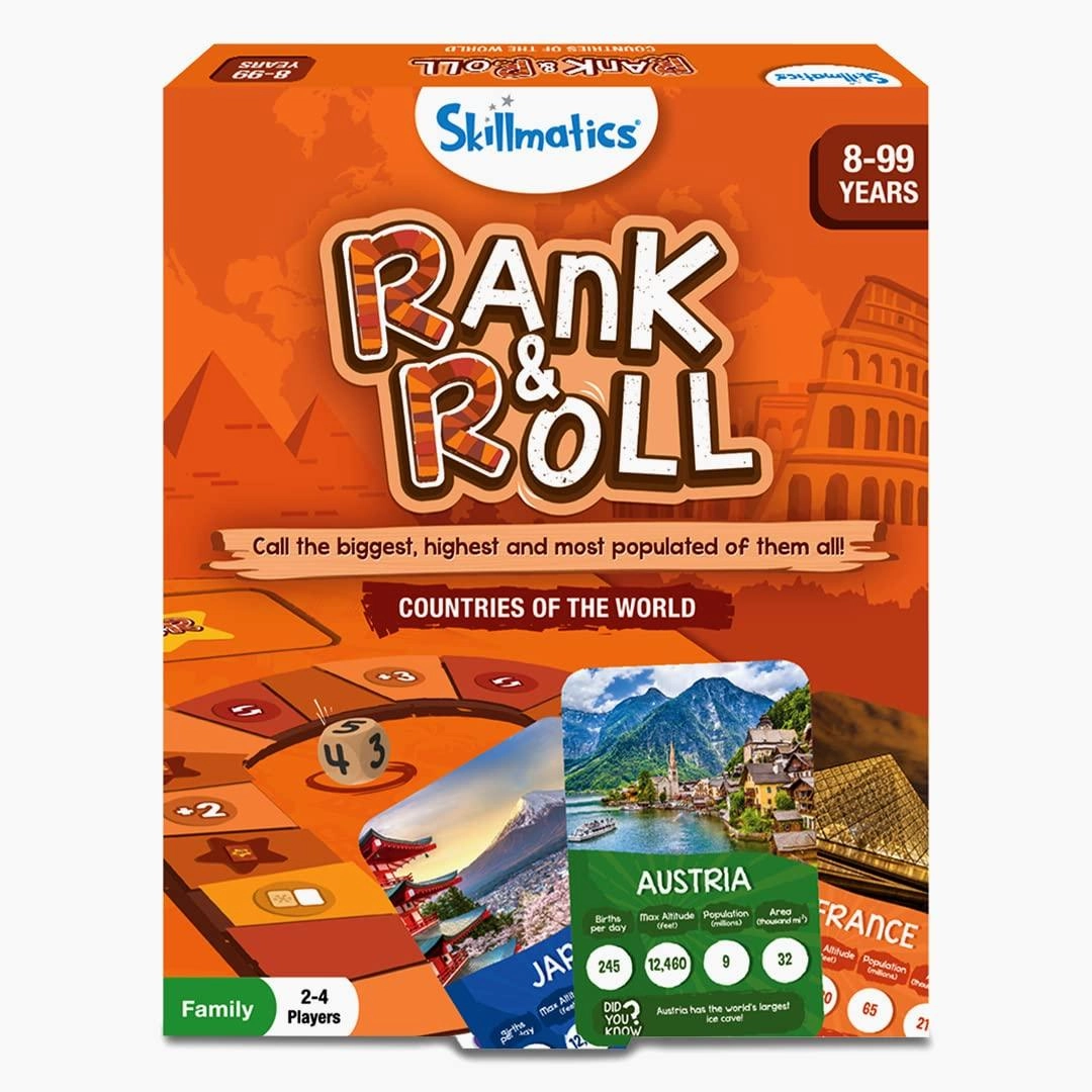 Skillmatics Rank & Roll Countries of The World - Trump Card Board Game For Ages 8 