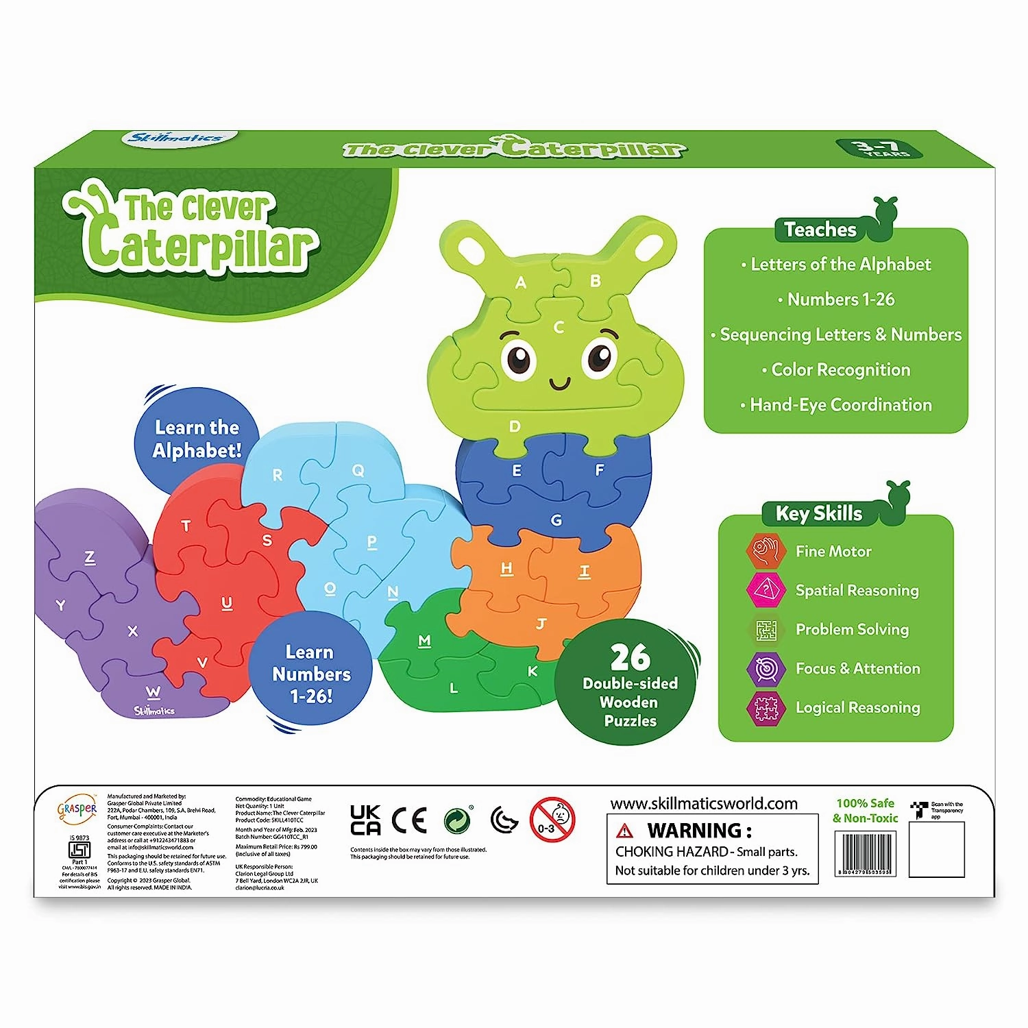 Skillmatics The Clever Caterpillar 26 Double-Sided Puzzle for Kids Ages 3-7 Years