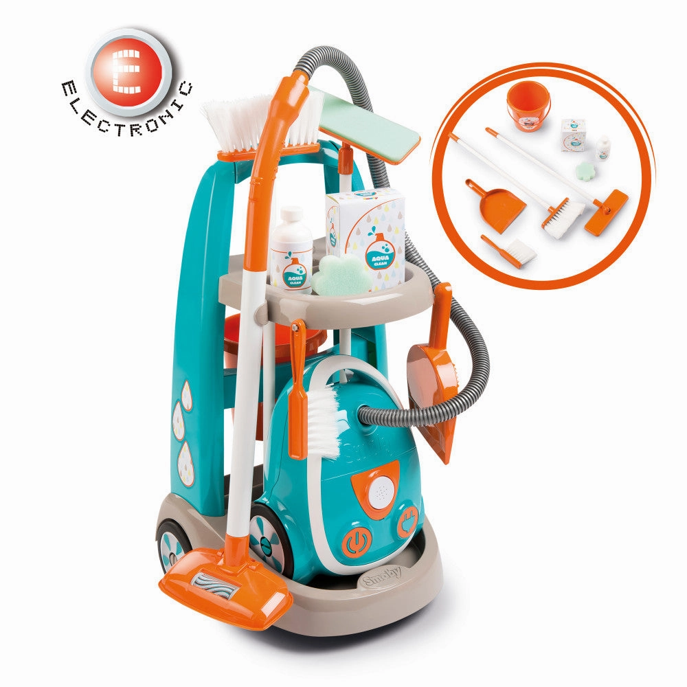 Smoby Interactive Kids Cleaning Trolley Playset - Ages 3 