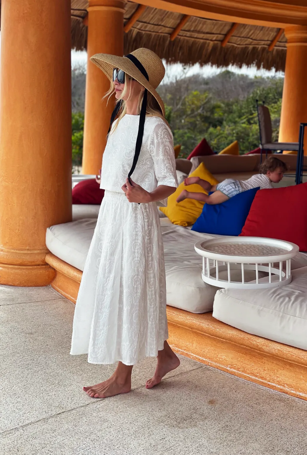 Smocked Waist MIDI Skirt - White Embroidery