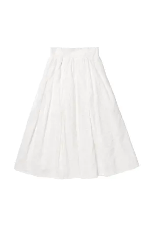 Smocked Waist MIDI Skirt - White Embroidery