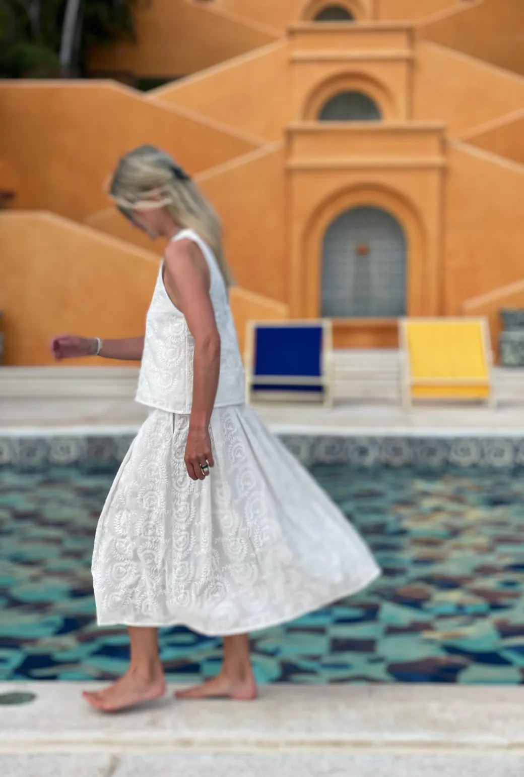 Smocked Waist MIDI Skirt - White Embroidery