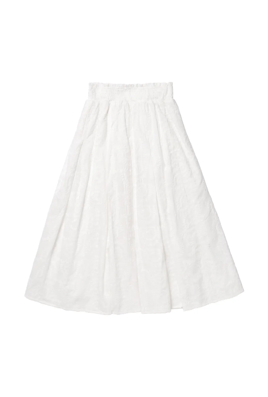 Smocked Waist MIDI Skirt - White Embroidery