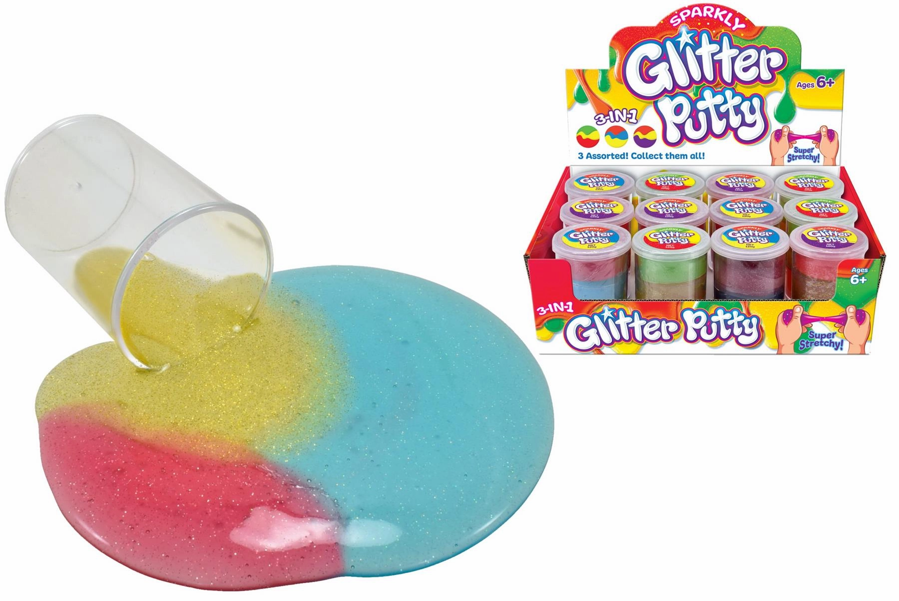 Sparkly 3 in 1 Colour Glitter Putty Children's Sensory Toy