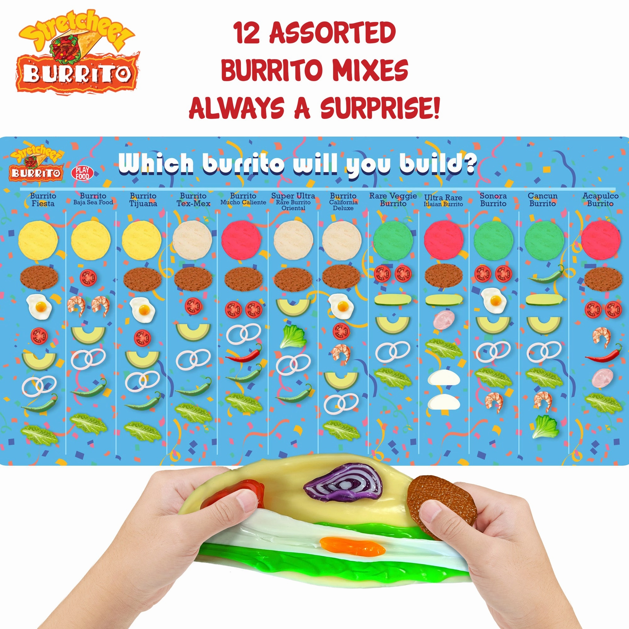 Stretcheez Burrito - Surprise Toppings Stretchy Toy Food Set, Roleplay Age 3 