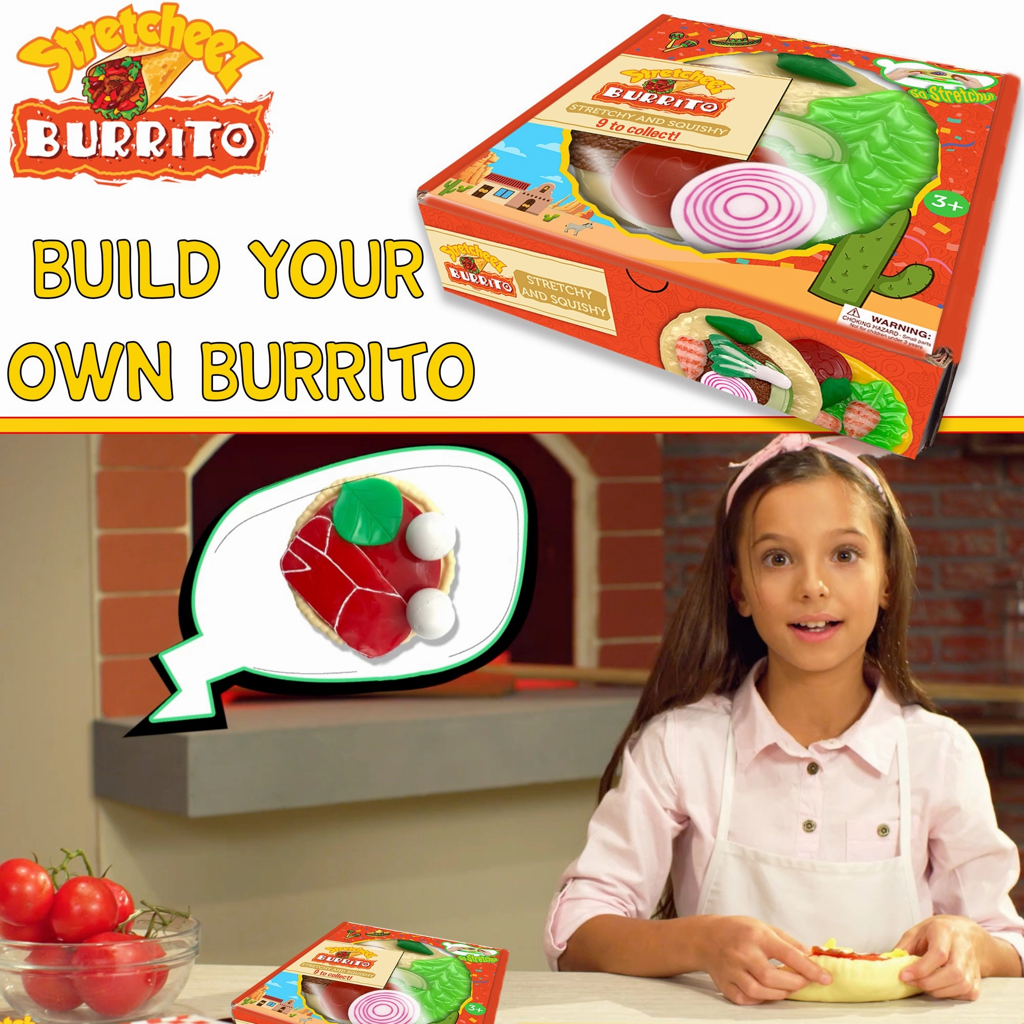 Stretcheez Burrito - Surprise Toppings Stretchy Toy Food Set, Roleplay Age 3 