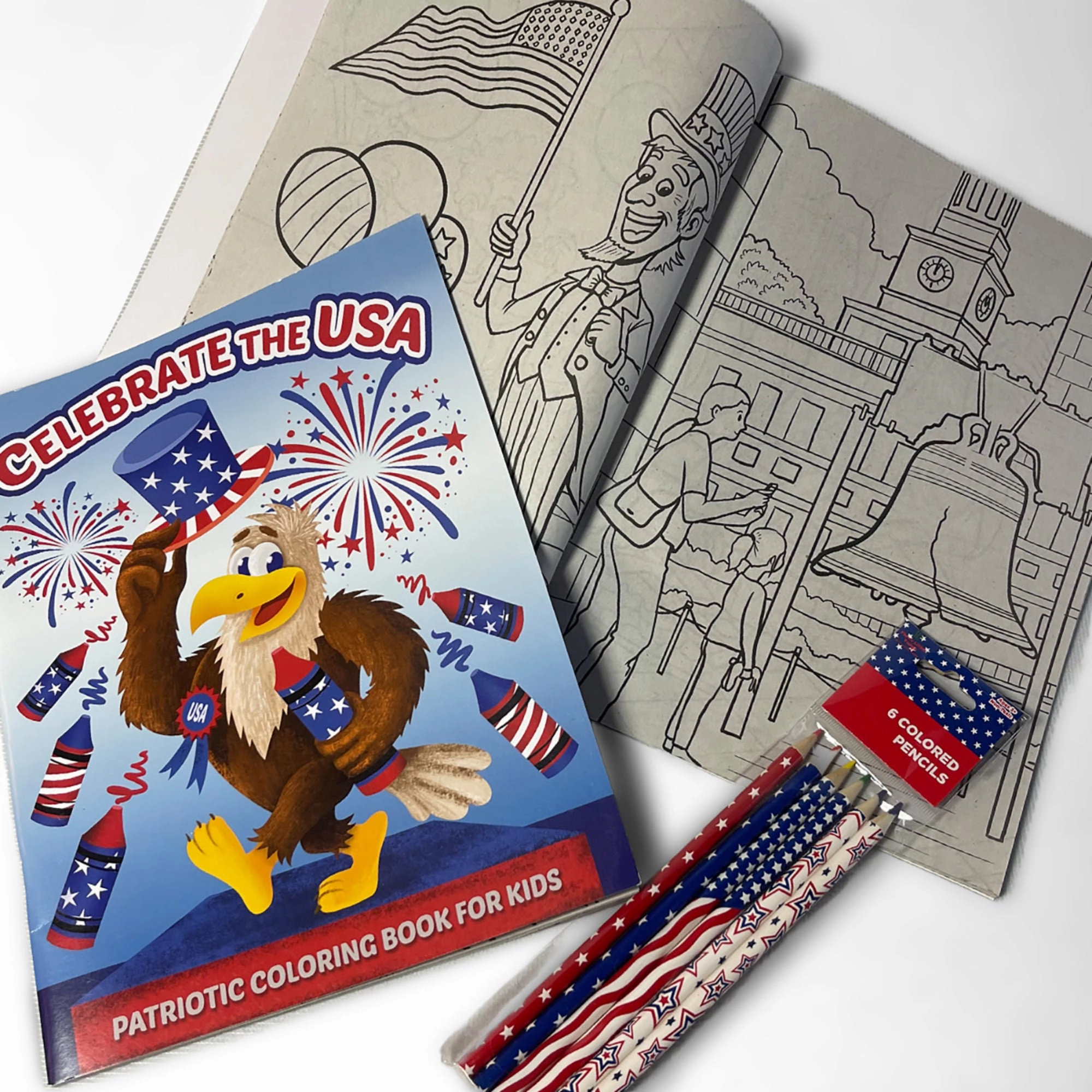Three Little Twigs Patriotic 8-Piece Coloring Book Bundle for Kids Ages 3 