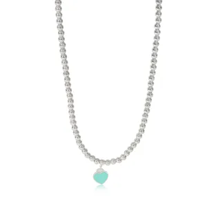 Tiffany & Co. Jewelry Return To Tiffany Ball Necklace With Blue Enamel Heart Tag in Sterling Silver