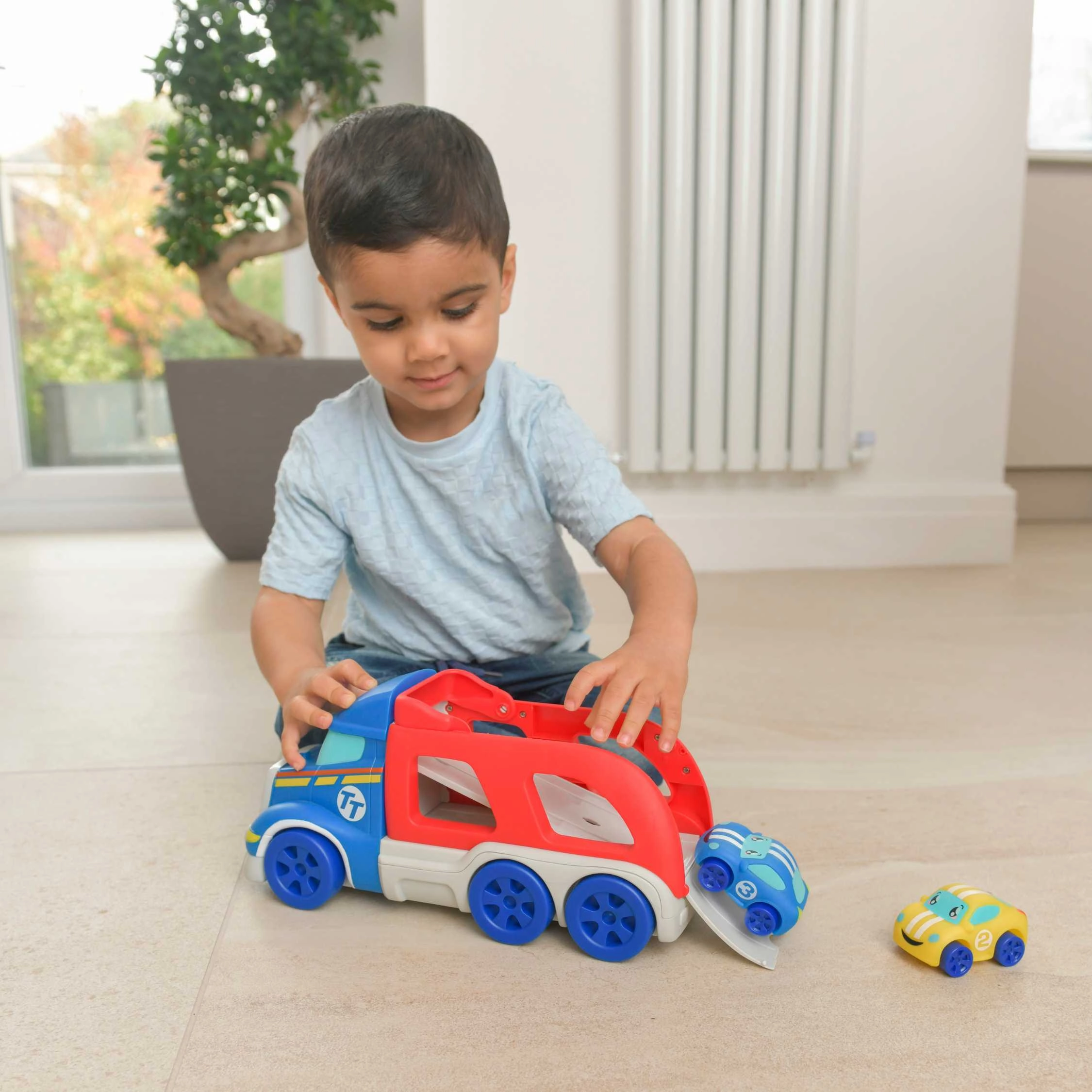 Tiny Teamsterz Car Transporter Playset | Includes 2 Soft Touch Cars