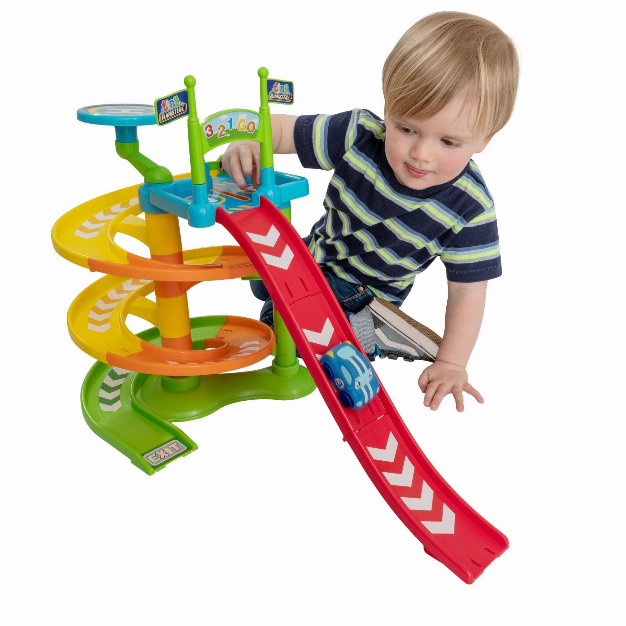 Tiny Teamsterz Spiral Raceway Launcher | Includes 1 Soft Touch Car
