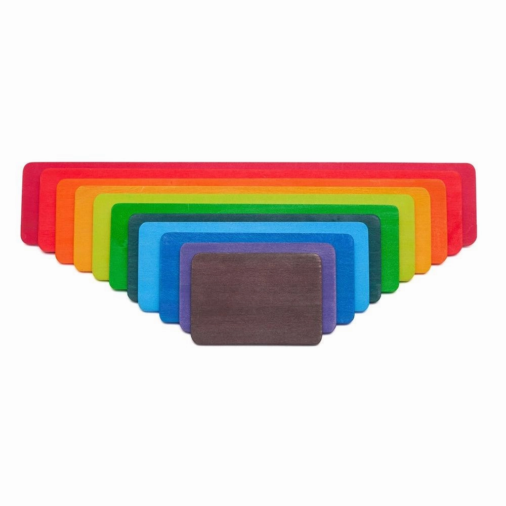 Wooden Rainbow Building Boards - 11 Pcs Rectangle Rainbow