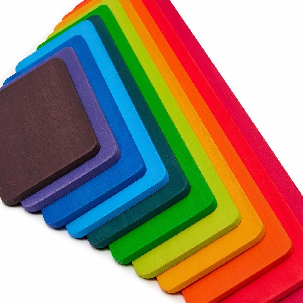 Wooden Rainbow Building Boards - 11 Pcs Rectangle Rainbow